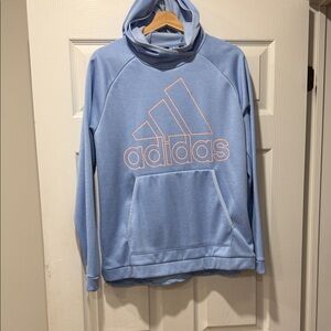 adidas Pastel Blue Hoodie with Pink Outline Logo